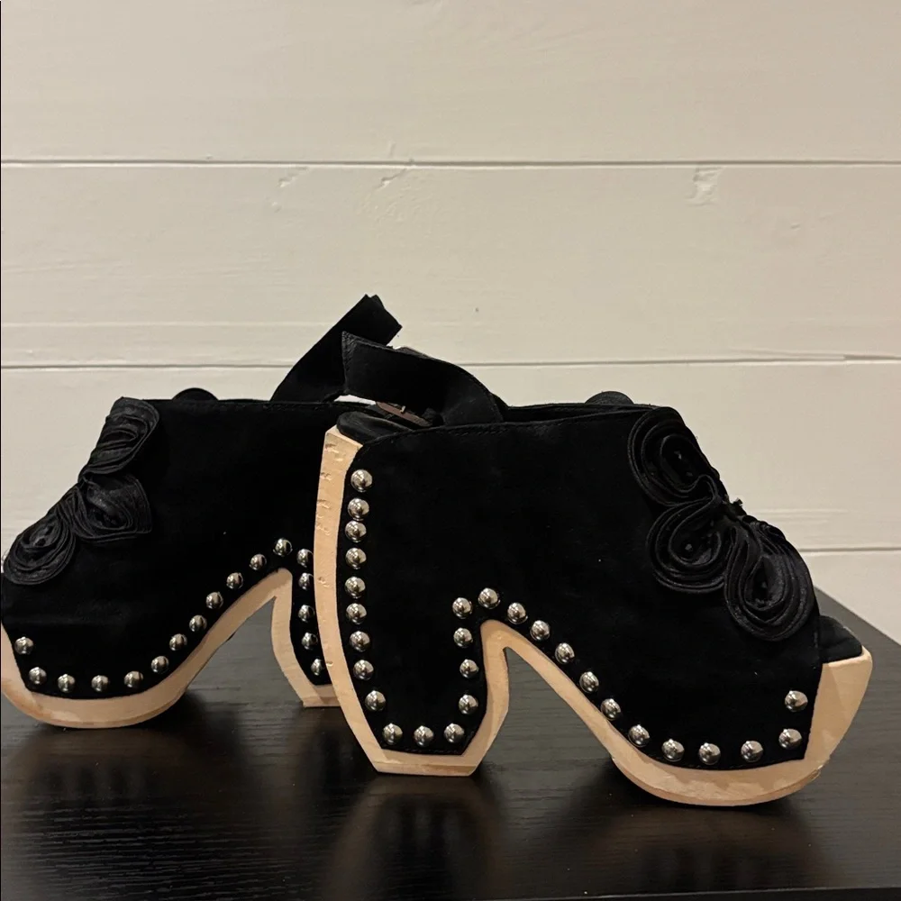 Jeffrey Campbell Wood Platform Satin Floral Jeweled Suede Clog/Sandals Size 6 - Picture 7 of 10